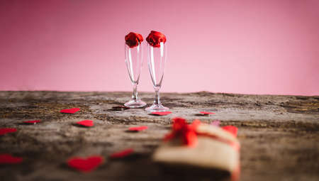 Romantic table for Valentines day. Romantic Dinner at home.の写真素材