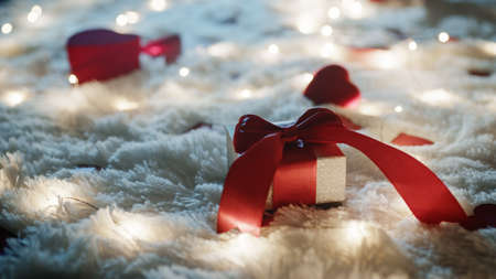 Magical atmosphere of Valentines background with gift boxの写真素材