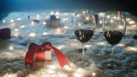 Valentines Day Atmosphere with goblets of red wine