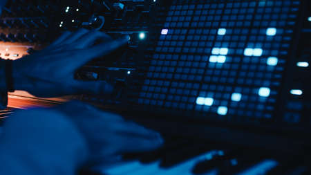 Close up of music synthesizer at work