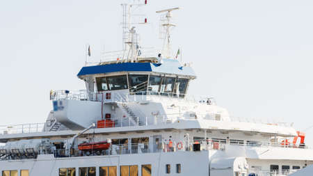 ships control cabin in harbor