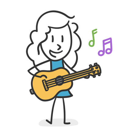 Stick girl singer-songwriter. Concept of artist girl who sings and plays guitarのイラスト素材