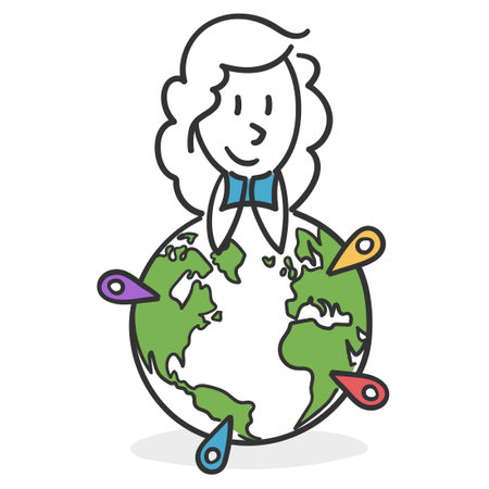 Conqueror stick girl. Concept of girl who masters several languages and has been successful in several countriesのイラスト素材