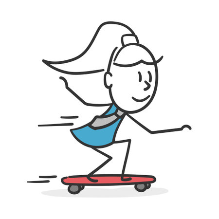 Stick woman skating. Concept of fast and confident businesswoman in daily workのイラスト素材