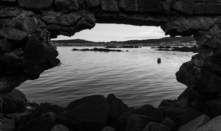 View of Ribeira (Galicia, Spain) from little broken dock in RÃ­o Azorの写真素材