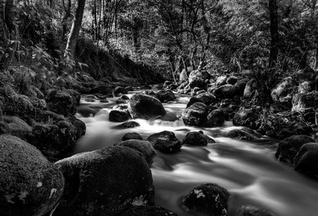 Long exposure shot at Rio Pedras, in Pobra do Caraminal (Galicia)の写真素材
