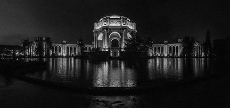 Palace of Fine Arts, panorama black and whiteのeditorial素材