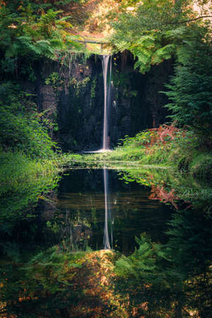 Autumn colors in the waterfall in Monte Aolia natural park, in Tui Galicia, Spain.の写真素材