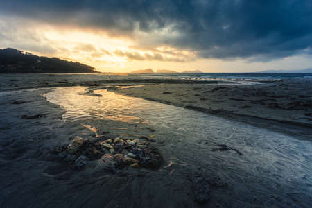 Sunset at Patos beach, Nigran, Spain, with Cies islands on background