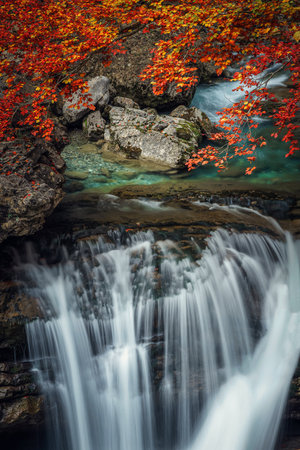 River and waterfall in Ordesa National Parkの写真素材