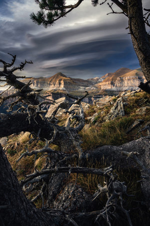 Sunset at the views of Ordesa National Park, Spainの写真素材