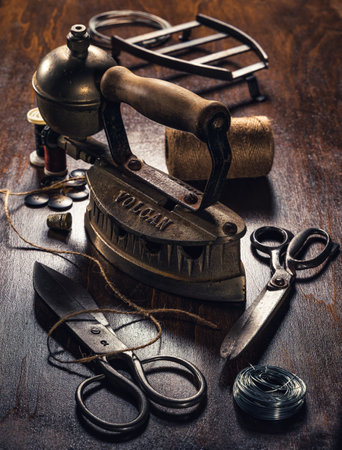 Old iron stuff on the table.