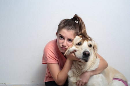 teenager with her dogの写真素材