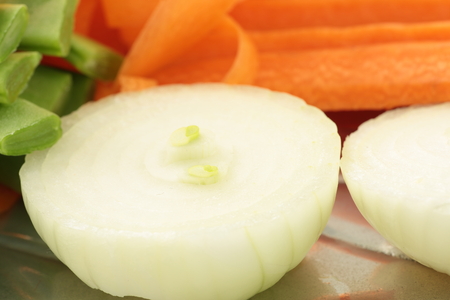 tray with fresh cut vegetables to cookの写真素材
