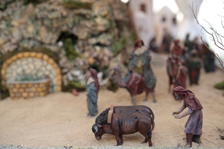 Nativity scene with clay figuresの写真素材