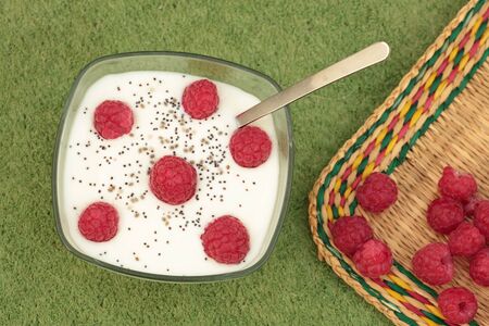 Raspberry yogurt with chia seeds