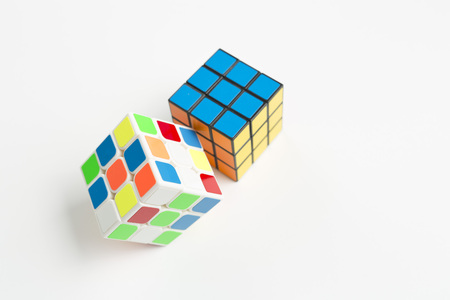 Elche, Spain. May 26, 2016: Two rubik cubes on a background of whiteのeditorial素材
