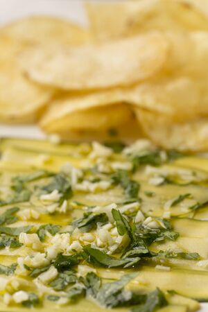 Agrios vegans and chips on a wooden backgroundの写真素材