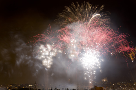 Elche, Spain. August 13, 2016: Night of Alborada fireworks for an hour in the city of Elche.のeditorial素材