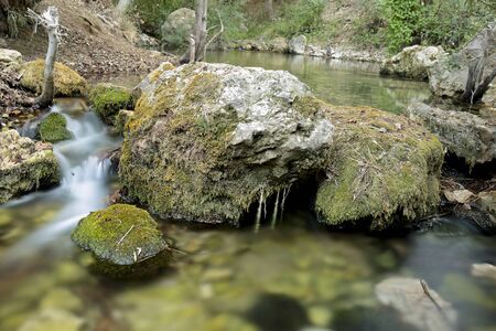 Wood River in summer, passing by the munipal term of Paterna del Madera, Albacete, Spain. Horizontal capture with green tones.の写真素材