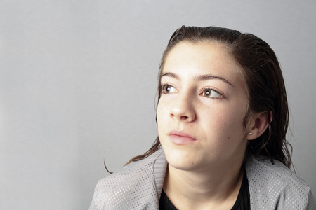 Portrait of girl with light of study in your room. Horizontal shootingの写真素材