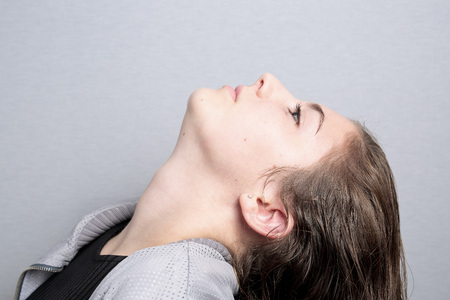 Portrait of girl with light of study in your room. Horizontal shootingの写真素材