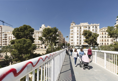 Elche, Spain: March 30, 2017: Petaonal bridge in the city of Elche, Alicante province. Valencian Community, Spain.のeditorial素材