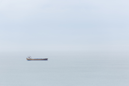 Alicante, Spain. May 12, 2017: Ship of goods on the way to the port of Alicante. It takes from the Castle of Santa Barbara.のeditorial素材