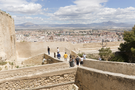 Alicante, Spain. May 12, 2017: People visiting the Castle of Santa Barbara in the city of Alicante in Spain.のeditorial素材