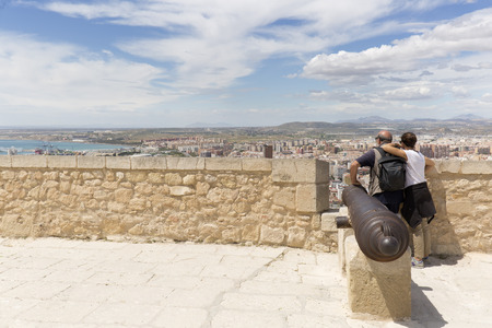 Tourist couple in the Castillo de Santa Barbara in Alicante, Spain.のeditorial素材