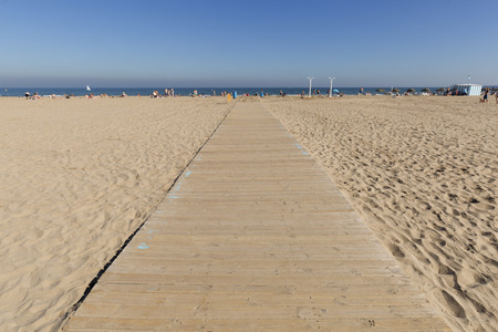 Valencia, Spain. October 25, 2017: The beach of Malvarrosa is a beach in Valencia. His name, as well as the neighborhood next to it, dates from 1848 and is due to a gardener, Felix Robillard.のeditorial素材