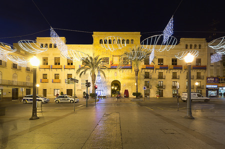 Elche, Spain. December 18, 2017: Town Hall Square of the city of Elche, with Christmas decoration.のeditorial素材
