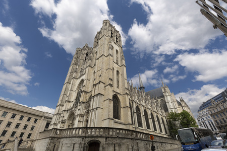 Brussels, Belgium. May 3, 2018: Cathedral of San Miguel and Santa Gudula in the Belgian capital.のeditorial素材