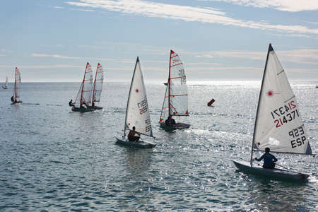 Alicante, Spain. December 1, 2019. Sailing Championship in winter in the city of Alicante, Spain.