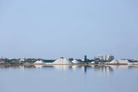 The salt flats of Torrevieja are located within the natural park of La Mata in the province of Alicante in Spain.の写真素材
