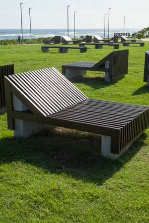 Benches in metal park theater Puerto Plataの写真素材