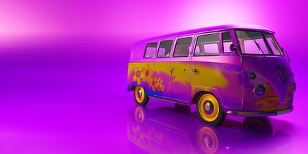Hippie van on flashy pink backgroundの写真素材