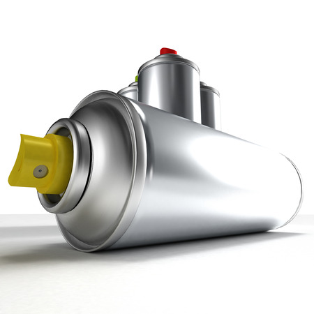 Aluminum spray cans with differently colored nozzlesの写真素材