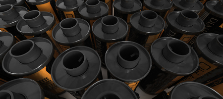 Shot of a batch of film canisters for analog cameras, isolated on white backgroundの写真素材