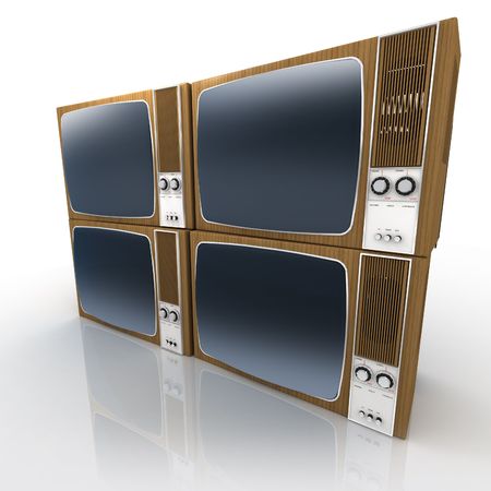Four Vintage Televisions forming a squared blockの写真素材