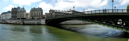 View of Pont DÃâArcole in Paris seen from the Seine, Ile de la Cite on the background の写真素材