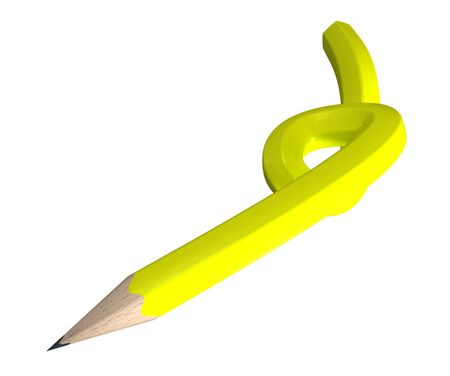 Yellow wooden pencil twisted in an impossible shapeの写真素材