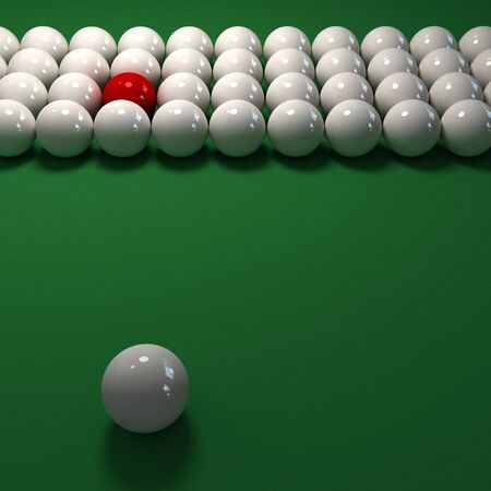 band of white billiard balls and a red one