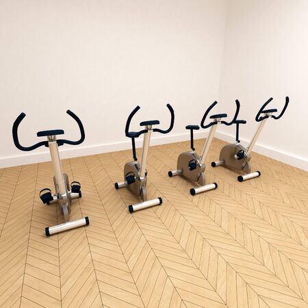 3D-rendering of a gymnasium showing the exercise bike areaの写真素材