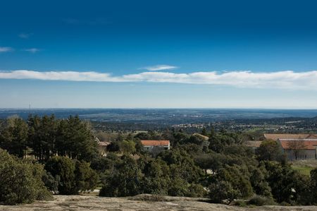 View of the outskirts of Madrid taken from some high rocksの写真素材