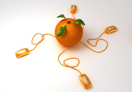 Aerial view of an Orange connected to computer mousesの写真素材