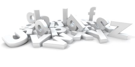 3D rendering of white letters of the alphabet in different positions