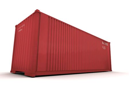 Red cargo container against a white background