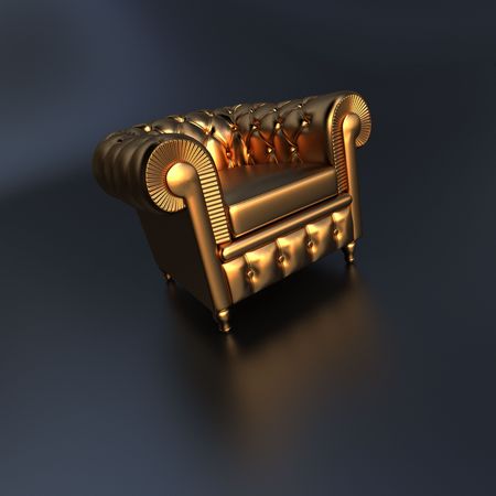 3D-rendering of a club sofa in a golden textureの写真素材