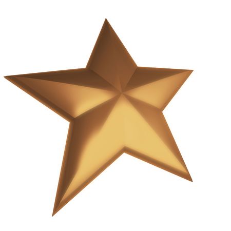 3D rendering of a golden star on a white backgroundの写真素材